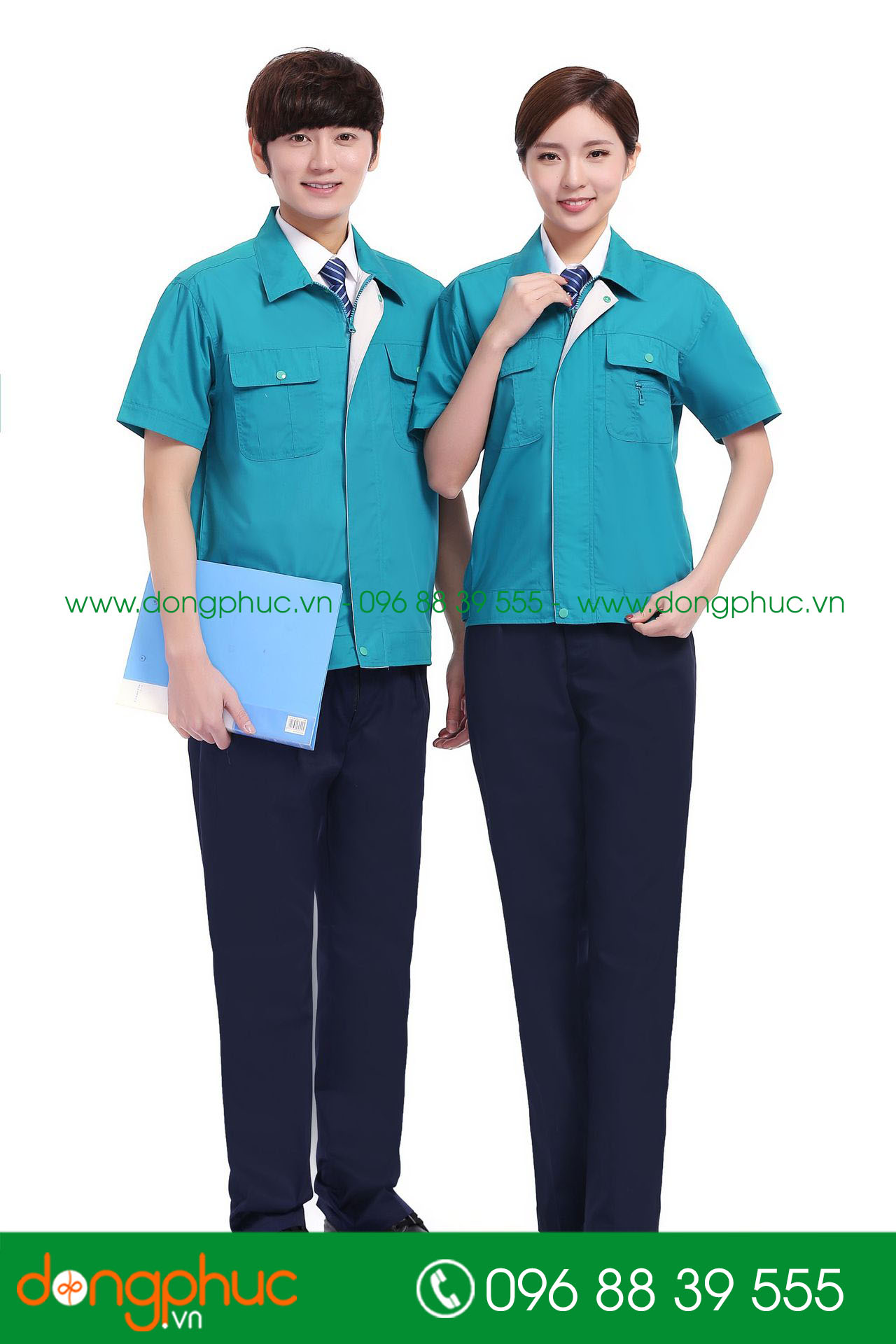 Mẫu bảo hộ màu xanh YA phối ghi cộc tay